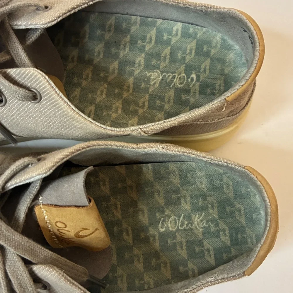 OluKai Ki'ihele Li Womens 9.5 Shoes Gray Tan Textile Lace Up Low Sneakers Casual